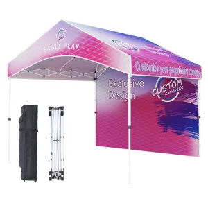 10x10 Alps Custom Commercial Canopy with 1 Wall Panel and Gable Roof, Pop Up Custom Canopy Tent with Logo