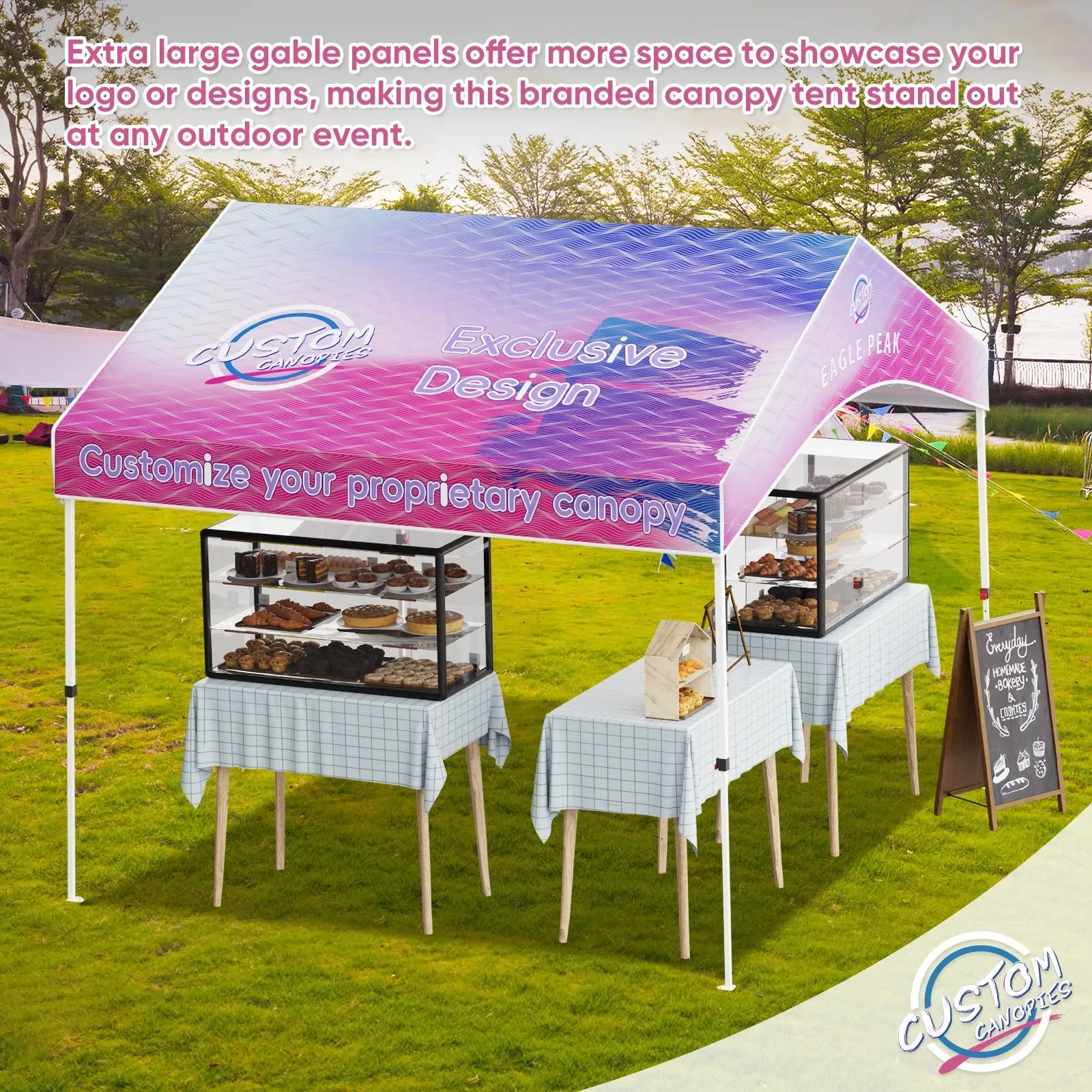 10x10 Alps Custom Commercial Canopy with 1 Wall Panel and Gable Roof, Pop Up Custom Canopy Tent with Logo