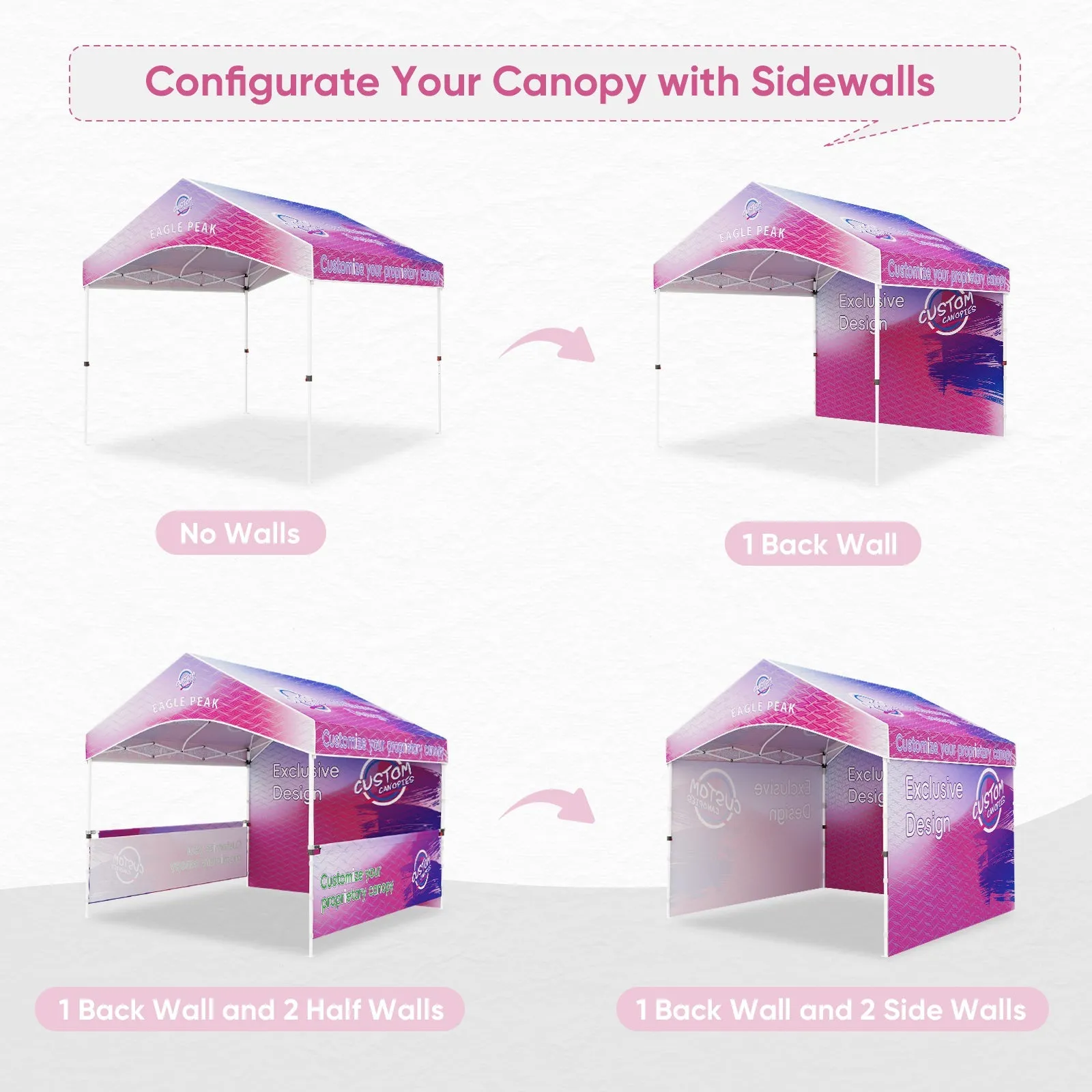 10x10 Alps Custom Commercial Canopy with 1 Wall Panel and Gable Roof, Pop Up Custom Canopy Tent with Logo