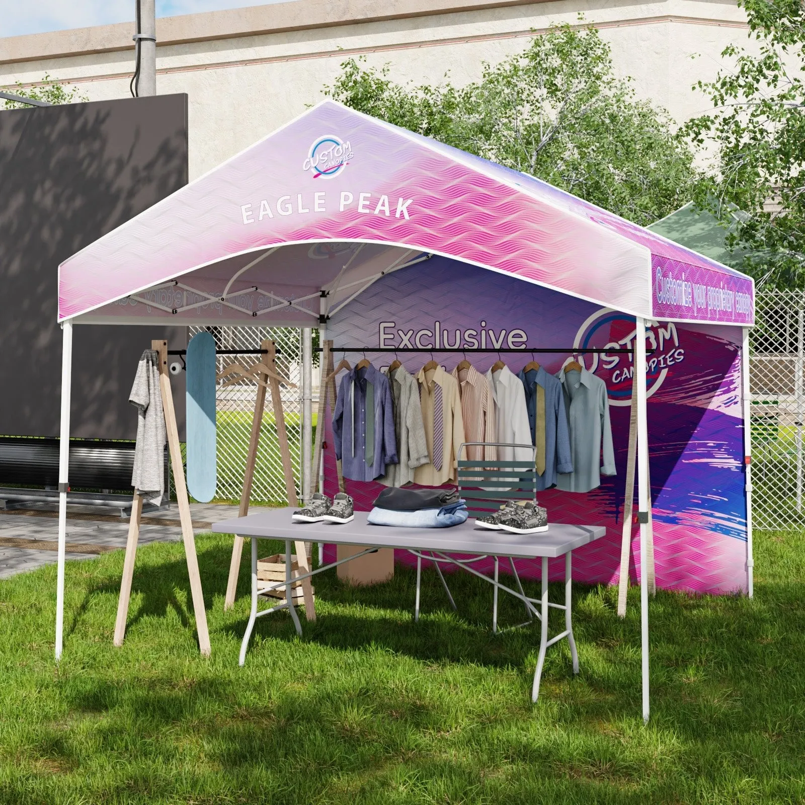 10x10 Alps Custom Commercial Canopy with 1 Wall Panel and Gable Roof, Pop Up Custom Canopy Tent with Logo
