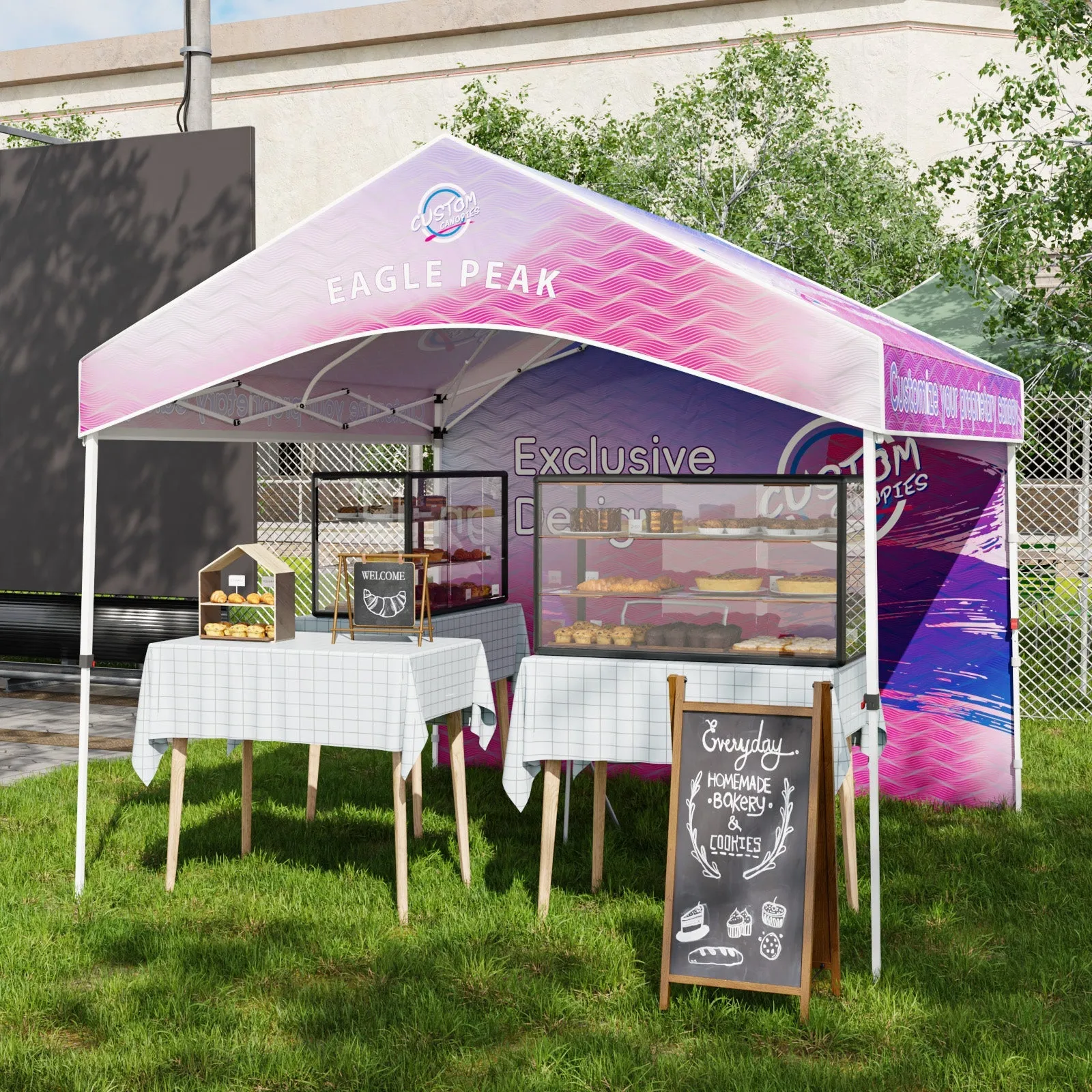 10x10 Alps Custom Commercial Canopy with 1 Wall Panel and Gable Roof, Pop Up Custom Canopy Tent with Logo
