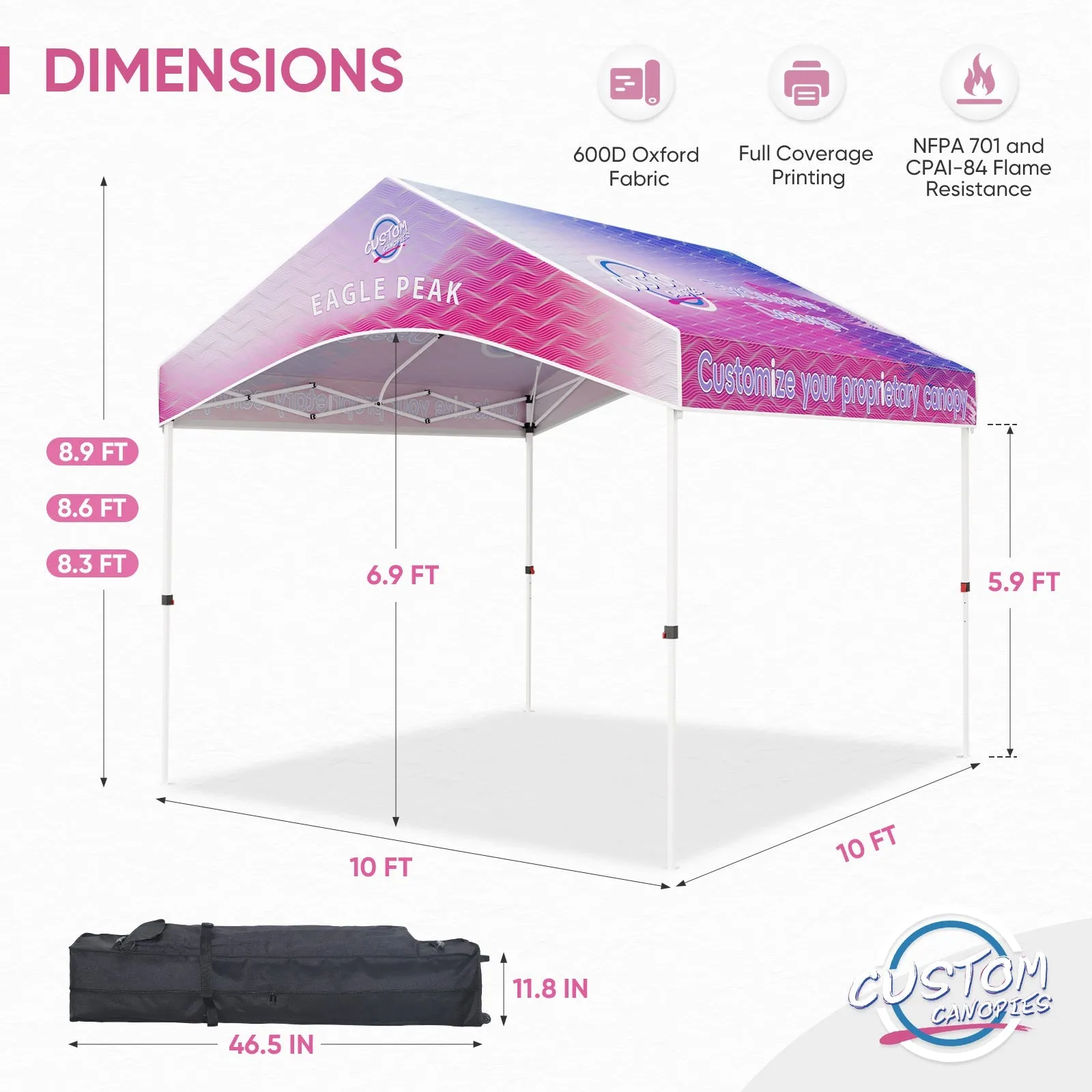 10x10 Alps Custom Commercial Canopy with 1 Wall Panel and Gable Roof, Pop Up Custom Canopy Tent with Logo