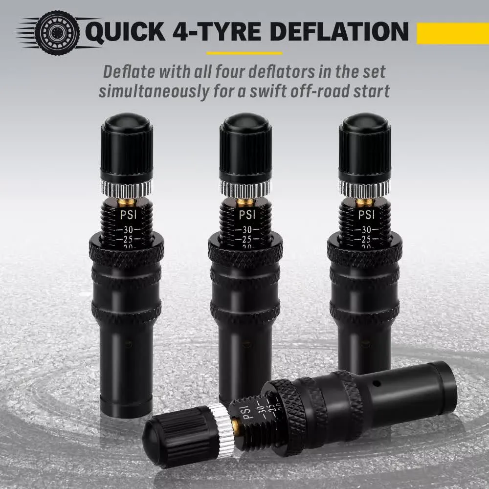 4-Piece Tyre Deflators | Air Deflator Tire Valve Core Tool | 10-30 PSI | Portable 4x4 AU