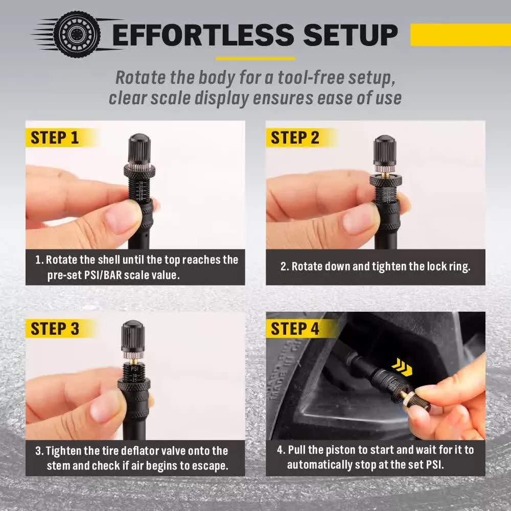 4-Piece Tyre Deflators | Air Deflator Tire Valve Core Tool | 10-30 PSI | Portable 4x4 AU