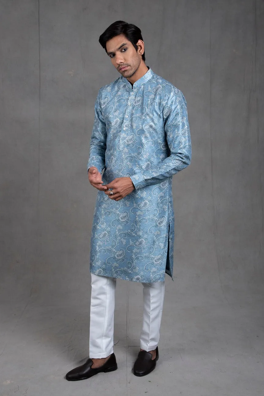 Azure Blue Paisley Kurta-Churidar Set