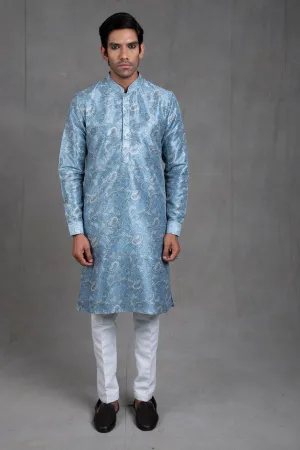 Azure Blue Paisley Kurta-Churidar Set