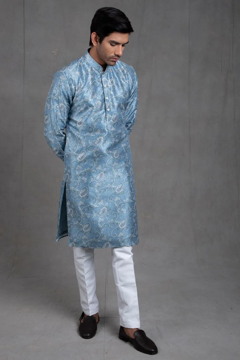 Azure Blue Paisley Kurta-Churidar Set