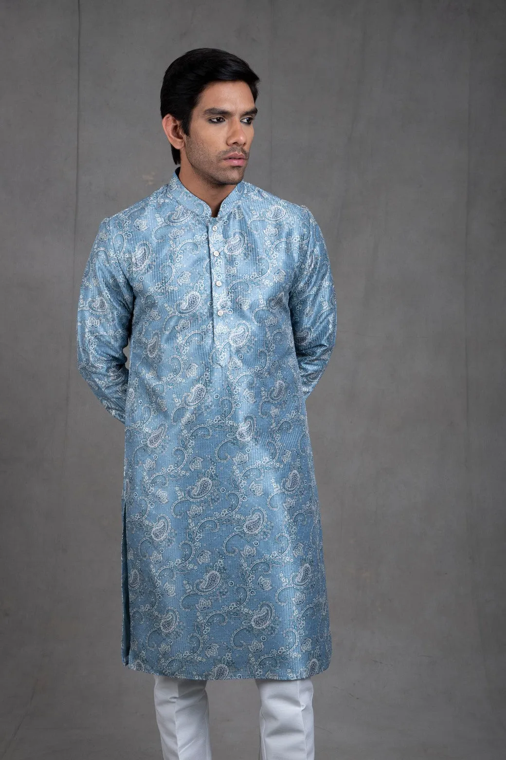 Azure Blue Paisley Kurta-Churidar Set