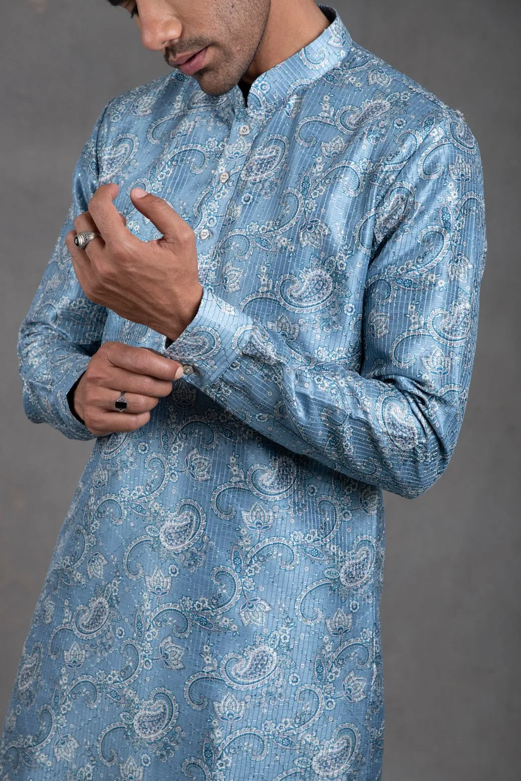 Azure Blue Paisley Kurta-Churidar Set