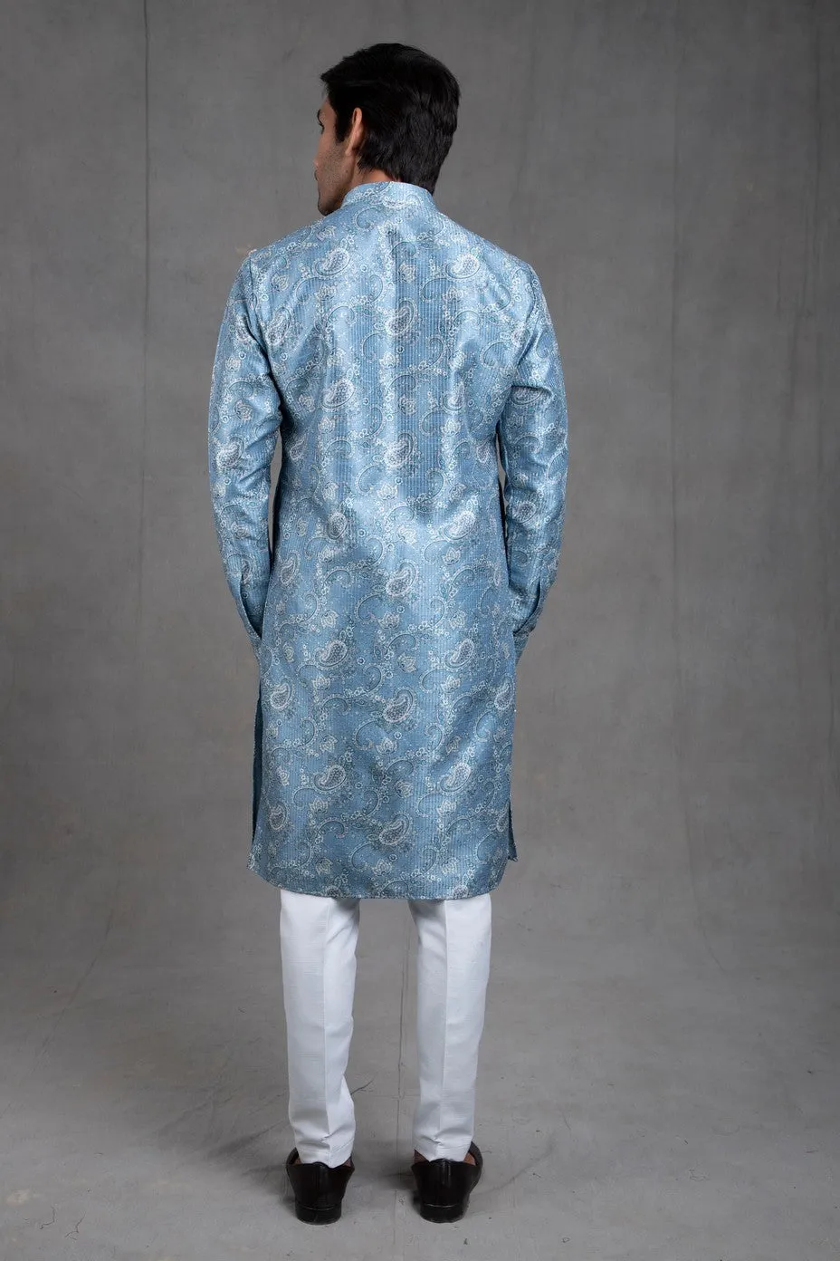 Azure Blue Paisley Kurta-Churidar Set