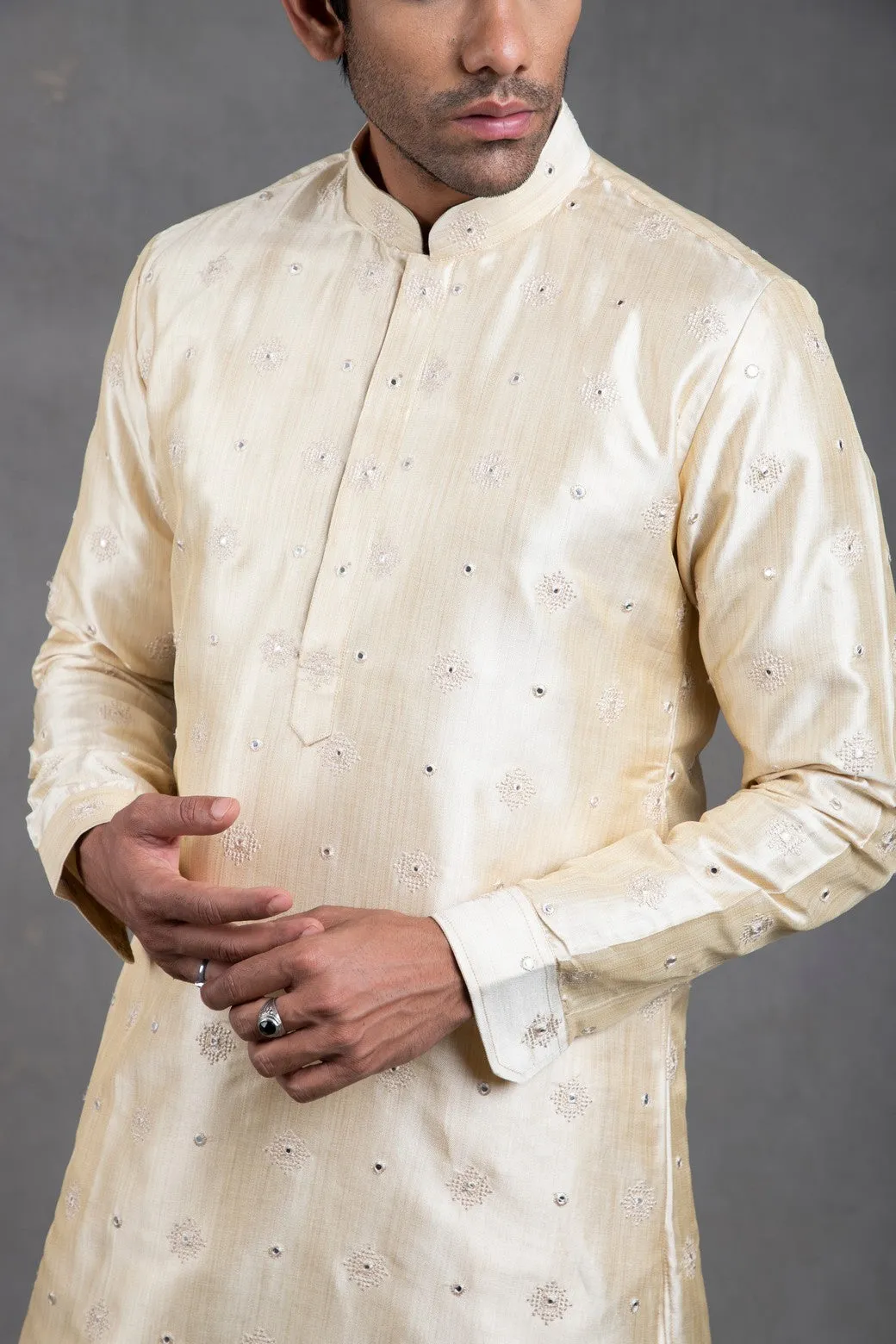 Beige Embroidered Kurta-Harrom Set
