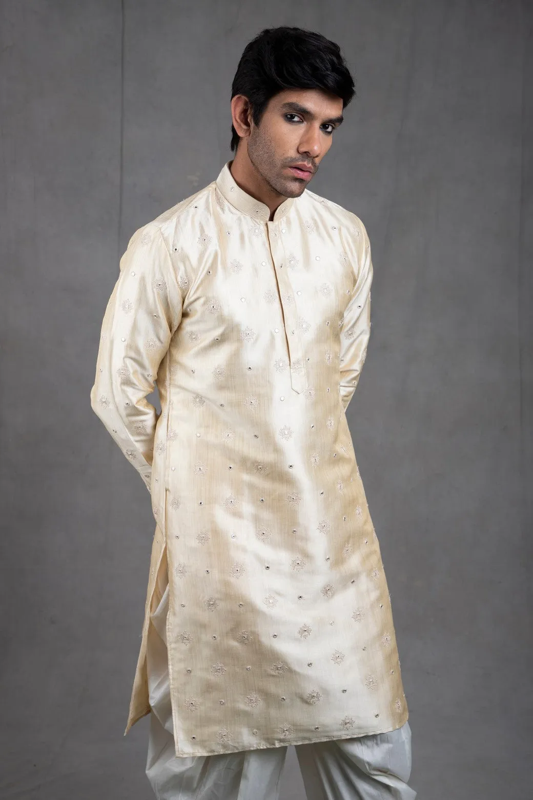 Beige Embroidered Kurta-Harrom Set