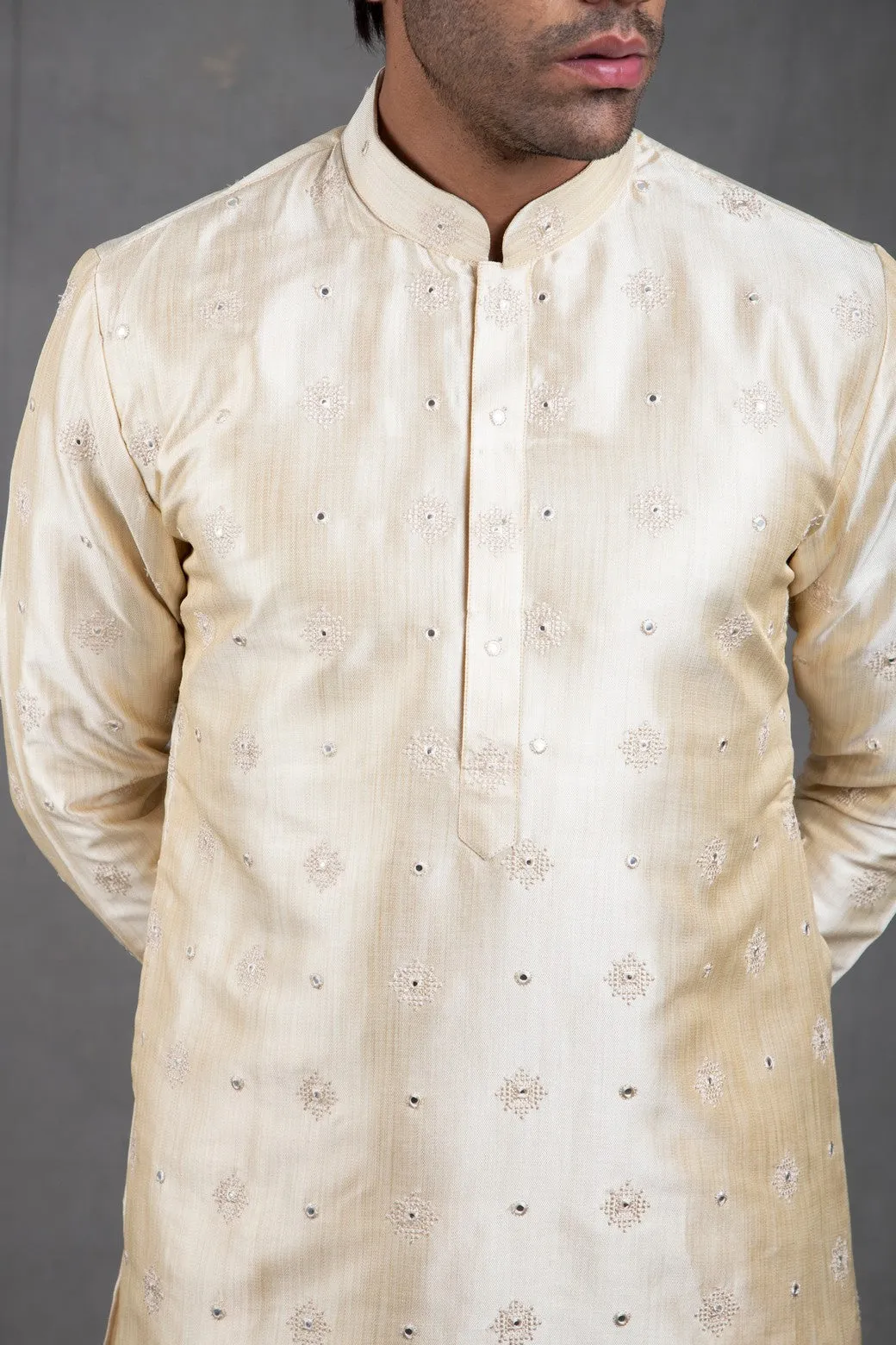 Beige Embroidered Kurta-Harrom Set