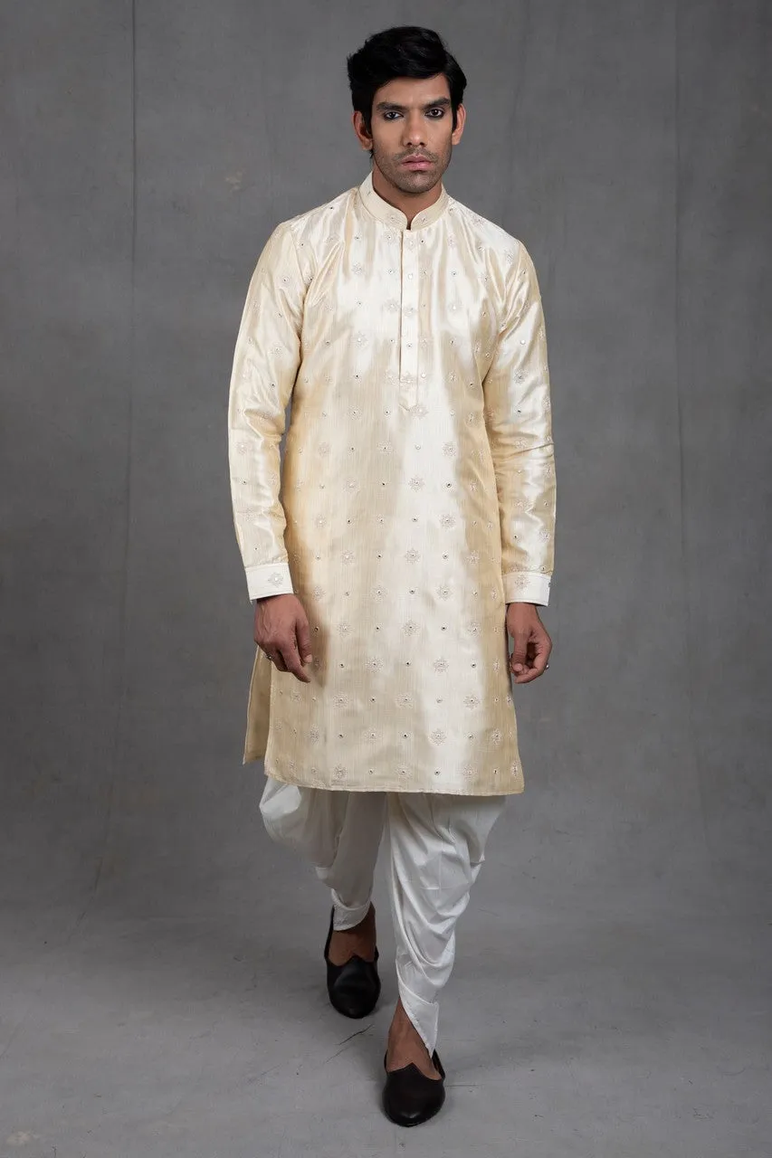Beige Embroidered Kurta-Harrom Set