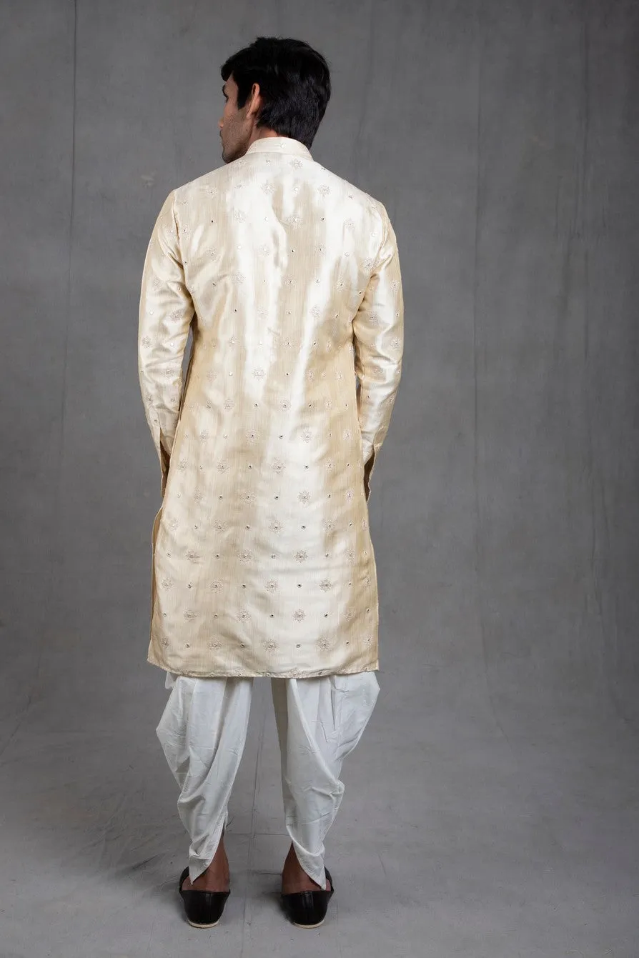 Beige Embroidered Kurta-Harrom Set