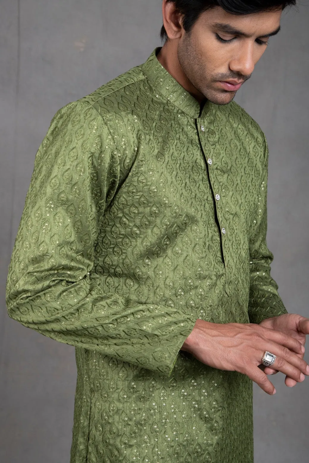 Fern Green Chikan Kurta-Harrom Set