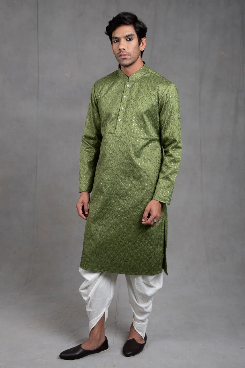 Fern Green Chikan Kurta-Harrom Set