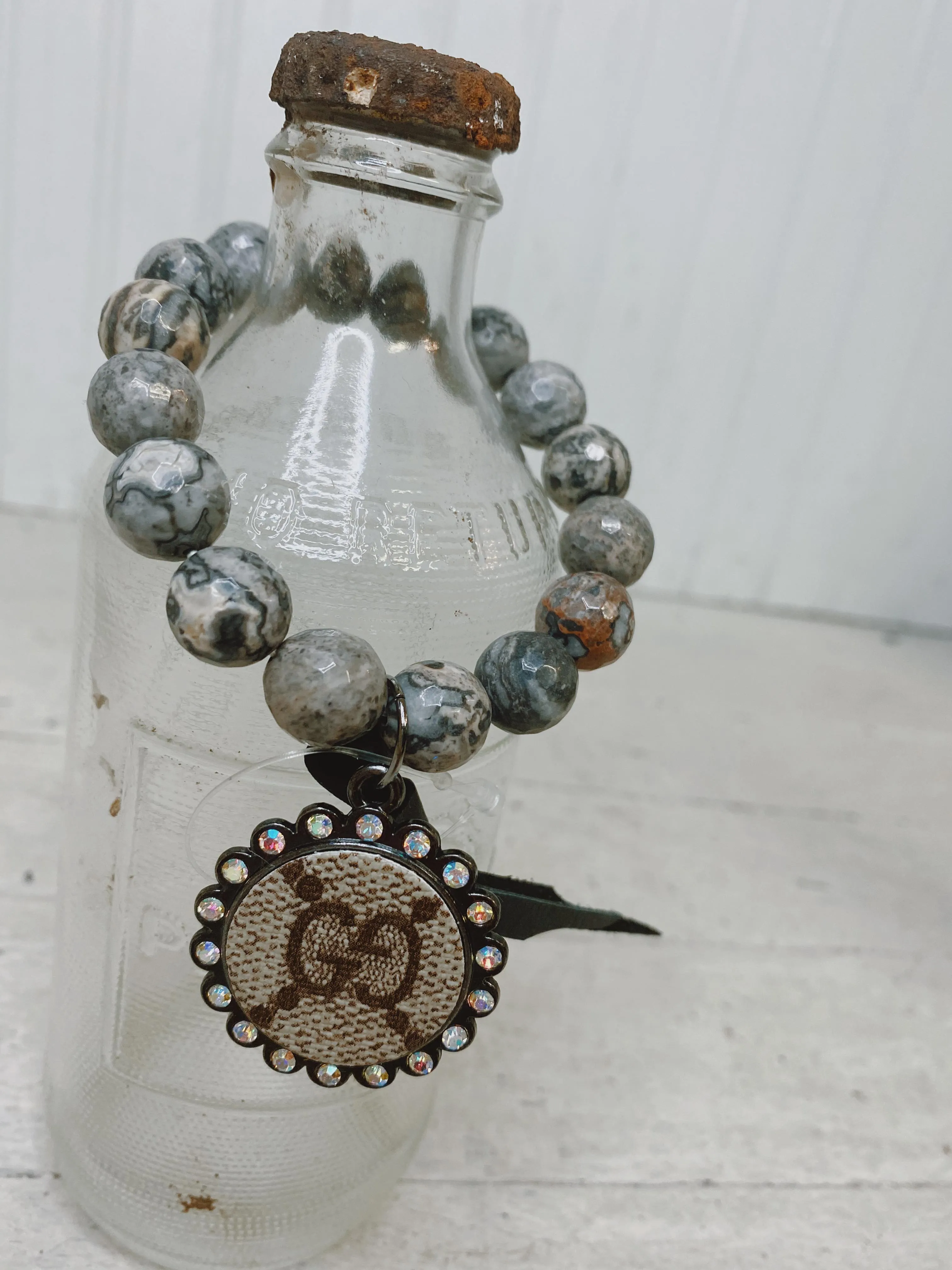 Grey Marble Single Beaded Upcycled Bracelet