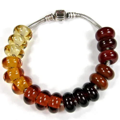 Handmade Large Hole Lampwork Beads, Art Glass Charm, Dark Amber Brown Shiny