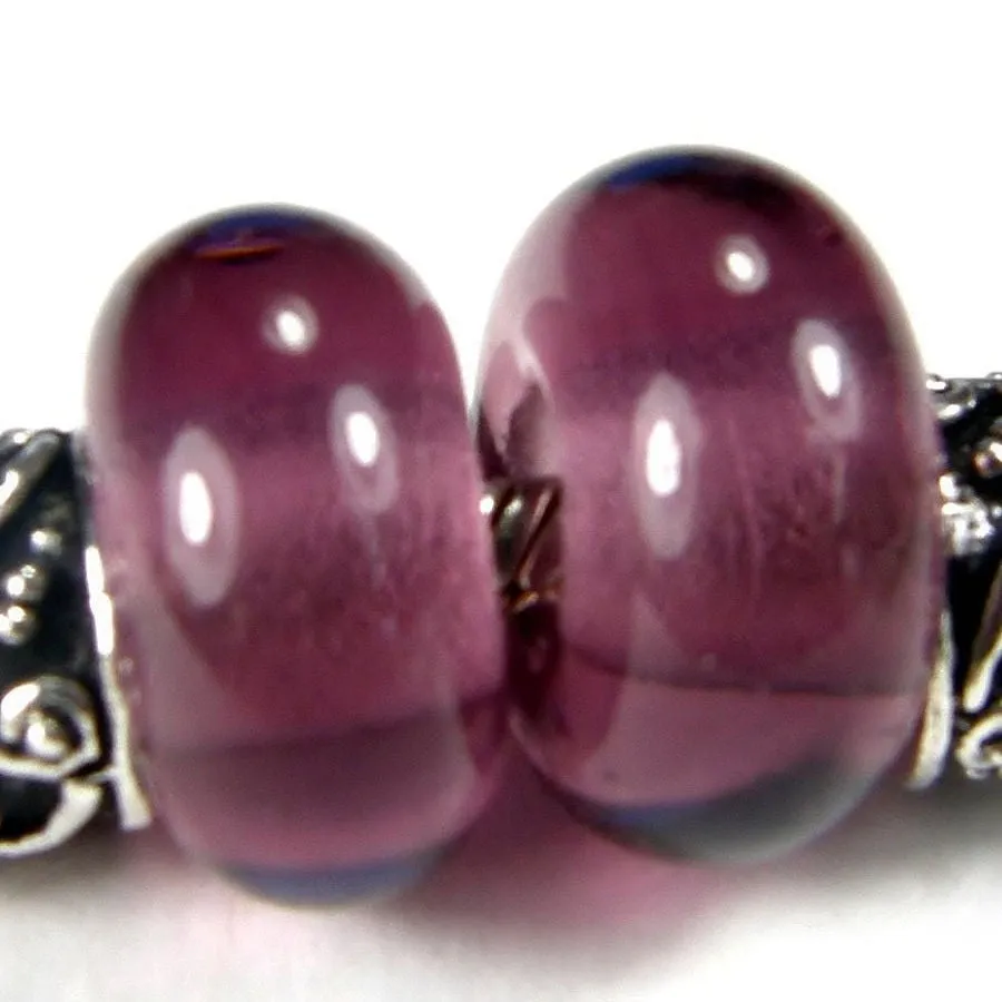 Handmade Large Hole Lampwork Beads, Glass Charm Light Amethyst Purple