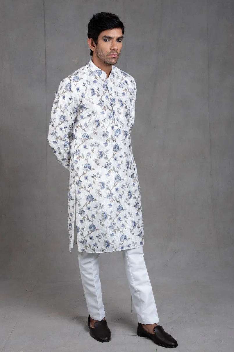 Ivory Floral Kurta-Churidar Set
