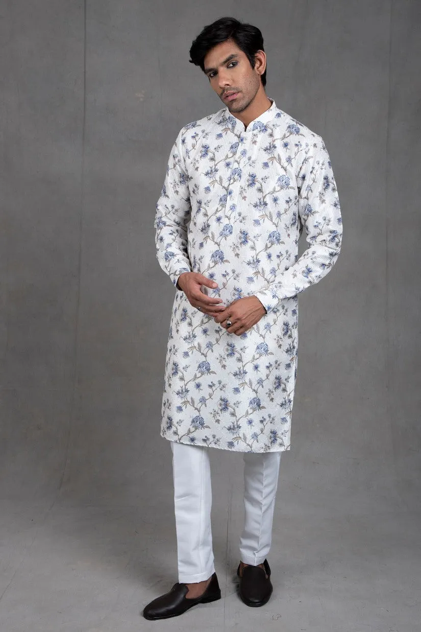 Ivory Floral Kurta-Churidar Set
