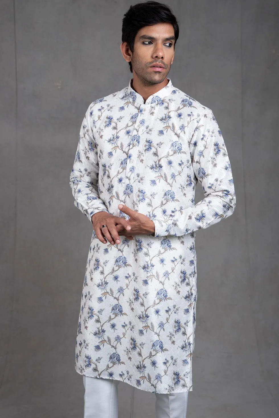 Ivory Floral Kurta-Churidar Set