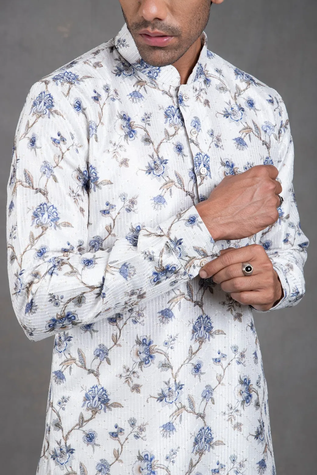 Ivory Floral Kurta-Churidar Set