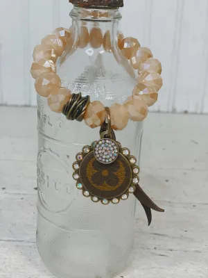 Large Peach Iridescent Single Beaded Upcycled Bracelet
