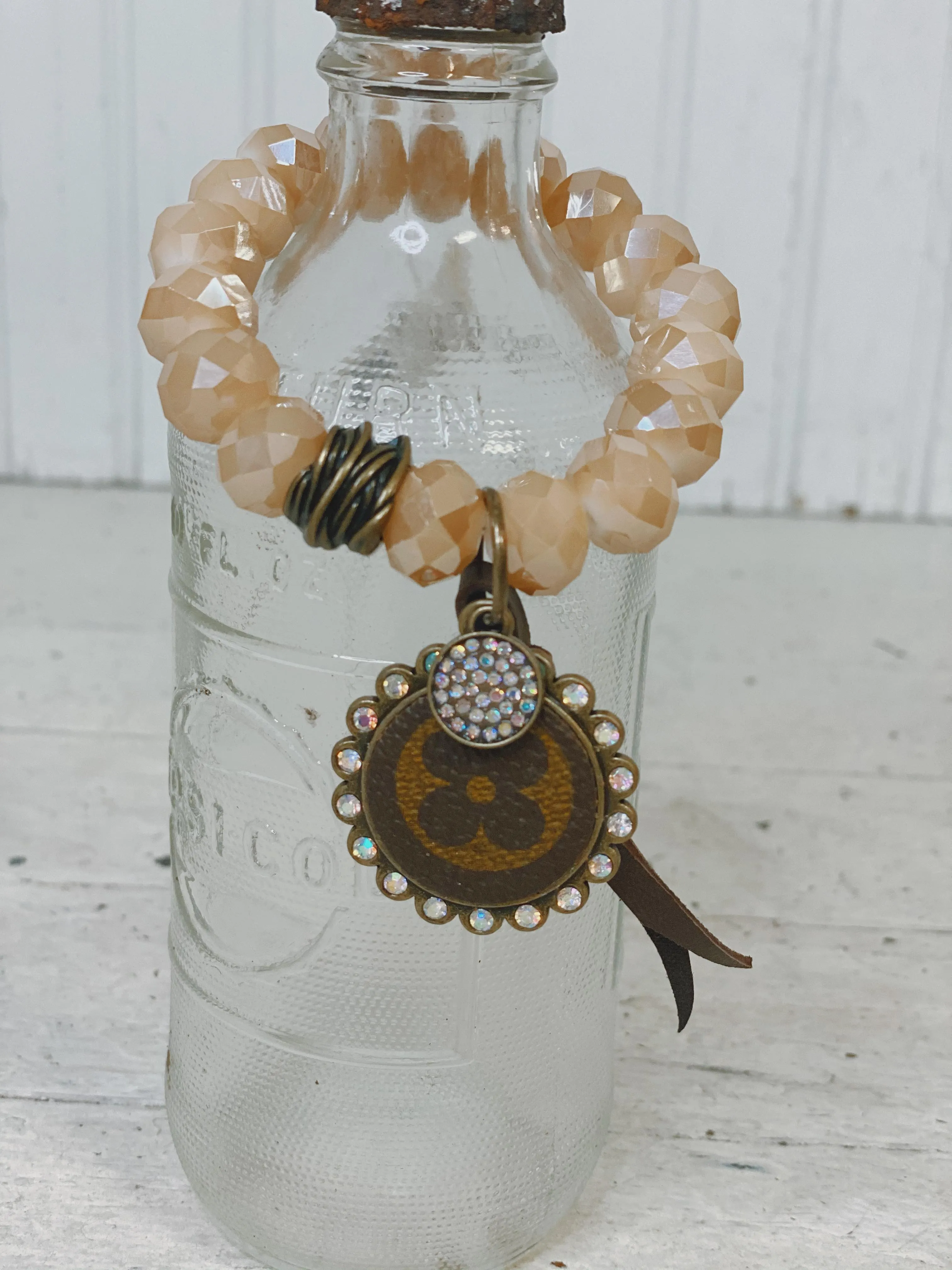 Large Peach Iridescent Single Beaded Upcycled Bracelet