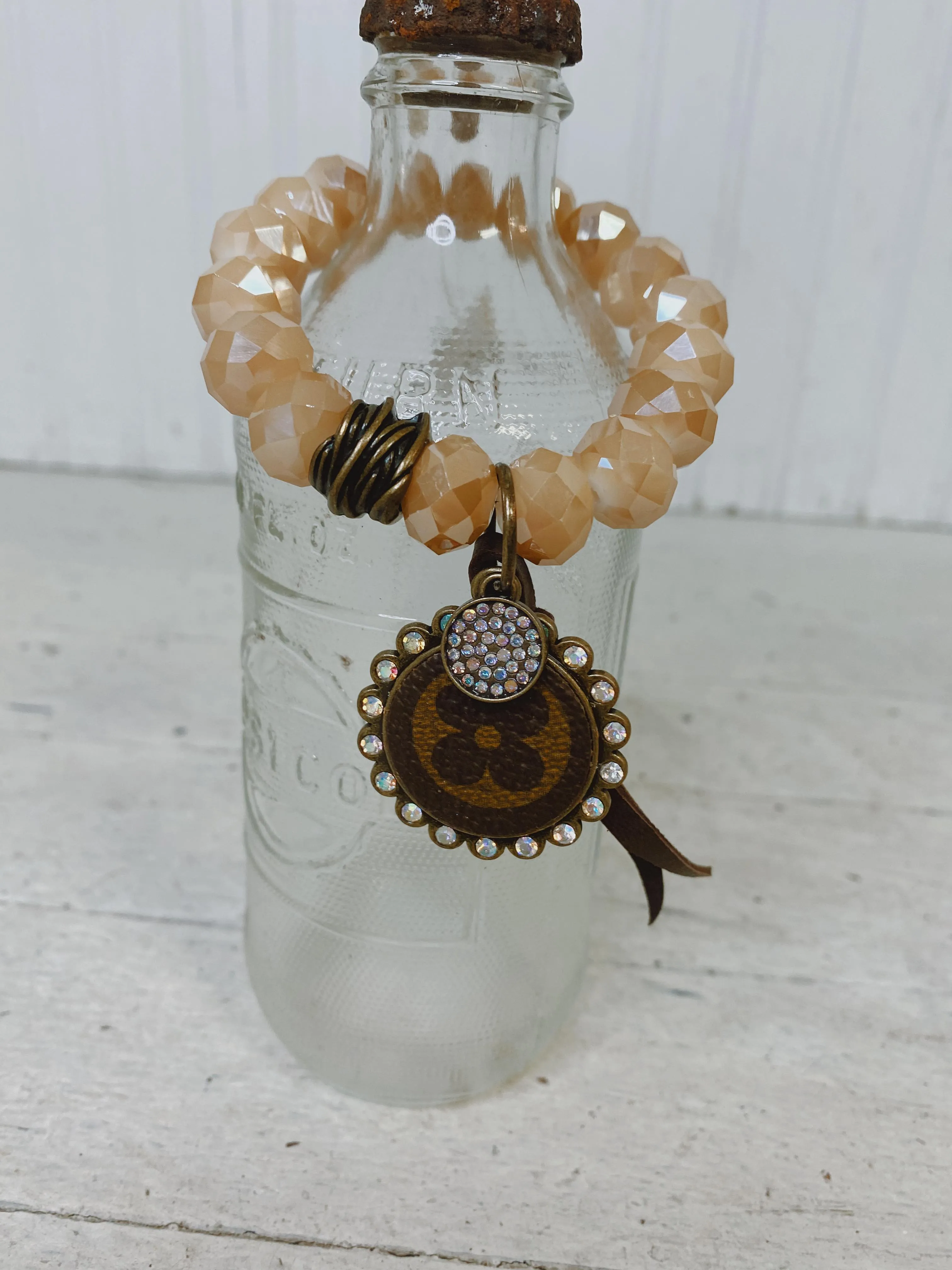 Large Peach Iridescent Single Beaded Upcycled Bracelet