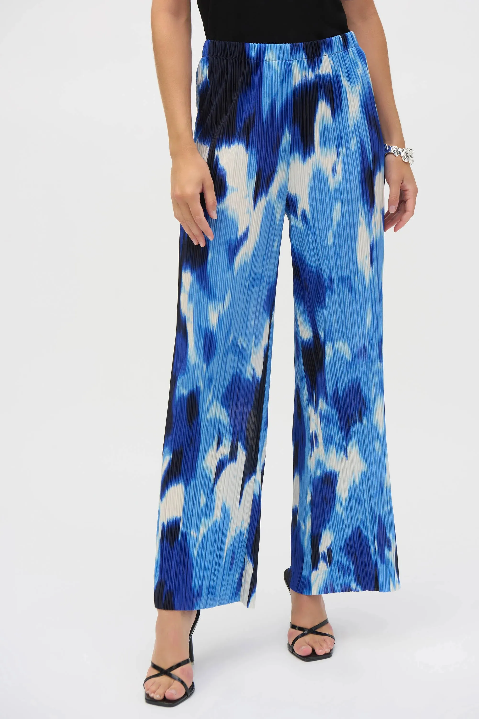 Pleated Novelty Tropical Print Wide Leg Pants 252138