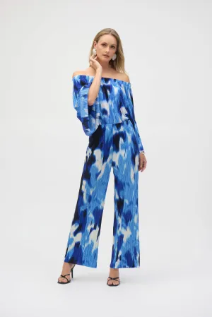 Pleated Novelty Tropical Print Wide Leg Pants 252138