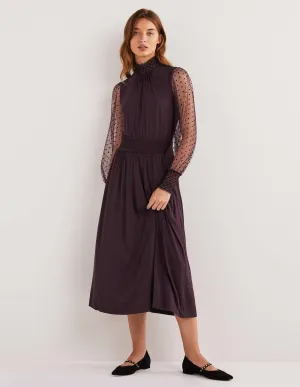 Plum Tulle Sleeve Midi Party Dress-Fig