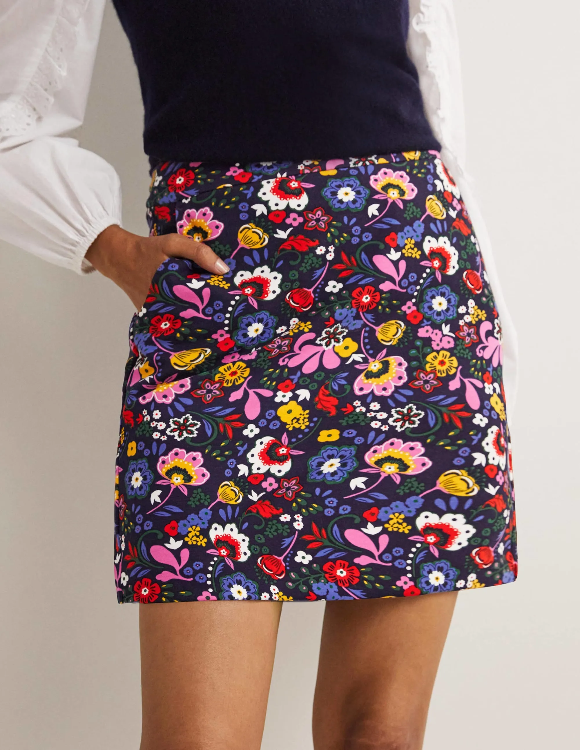 Ponte A-line Mini Skirt-Navy, Pretty Paradise