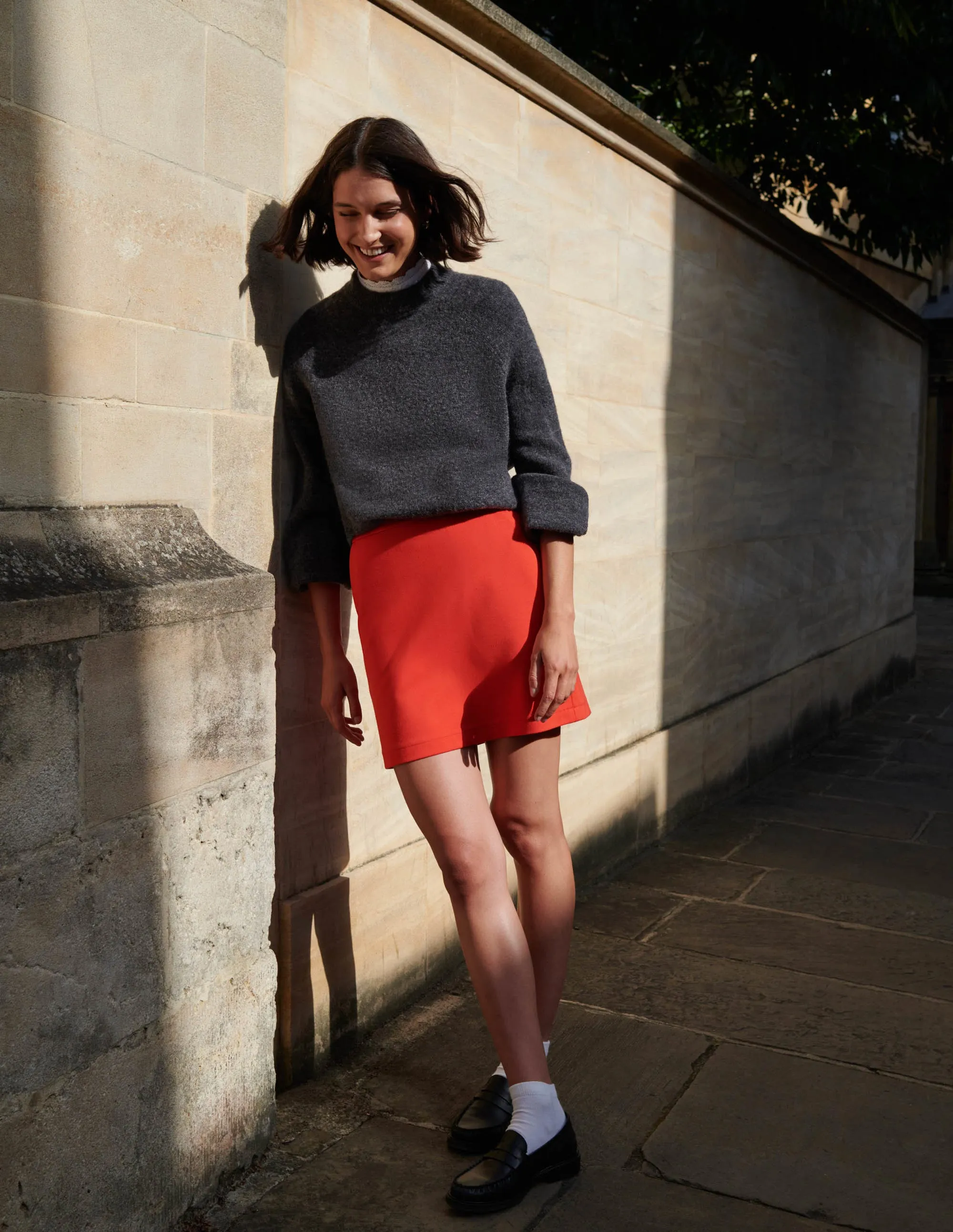 Ponte A-line Mini Skirt-Rocket Red