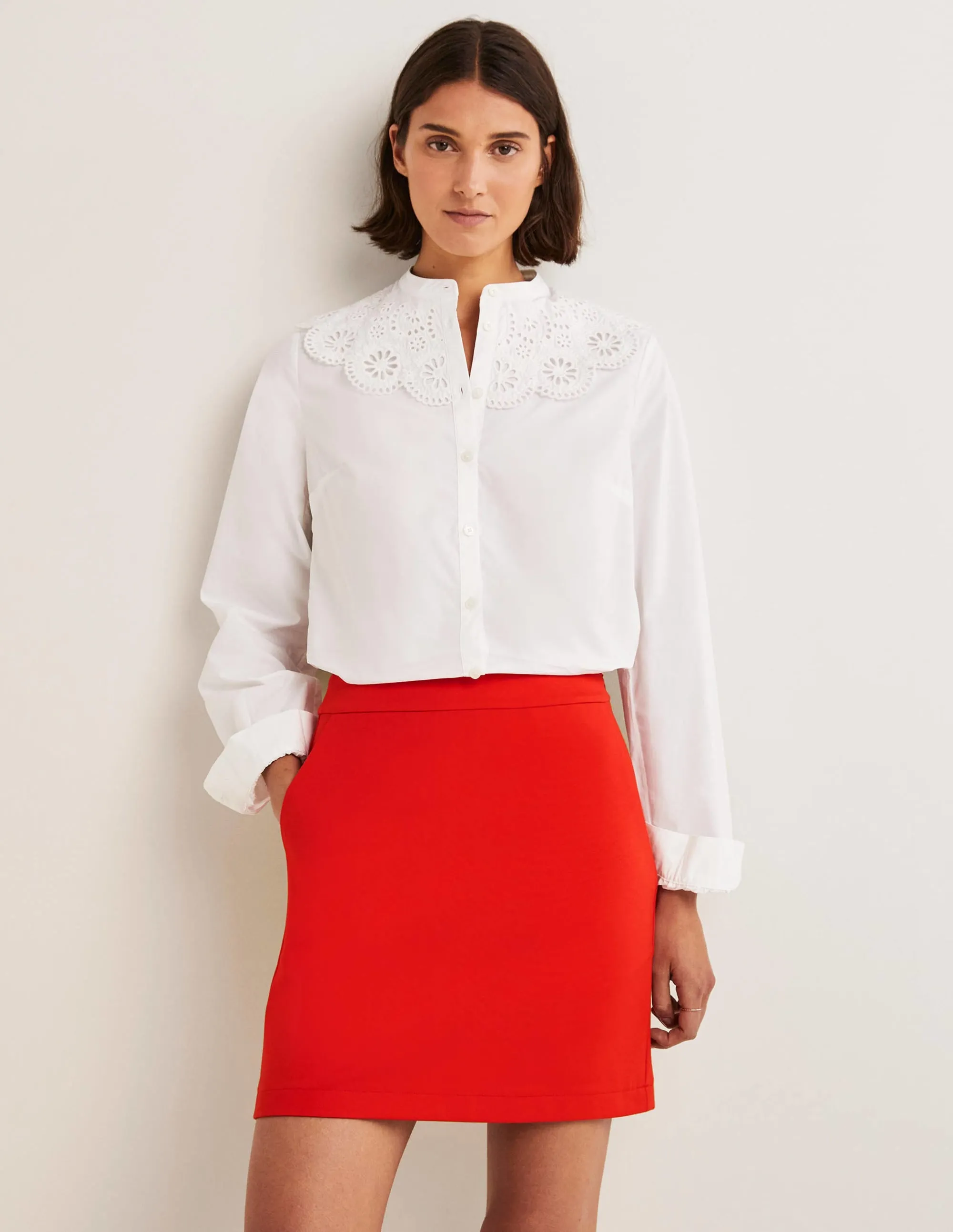 Ponte A-line Mini Skirt-Rocket Red