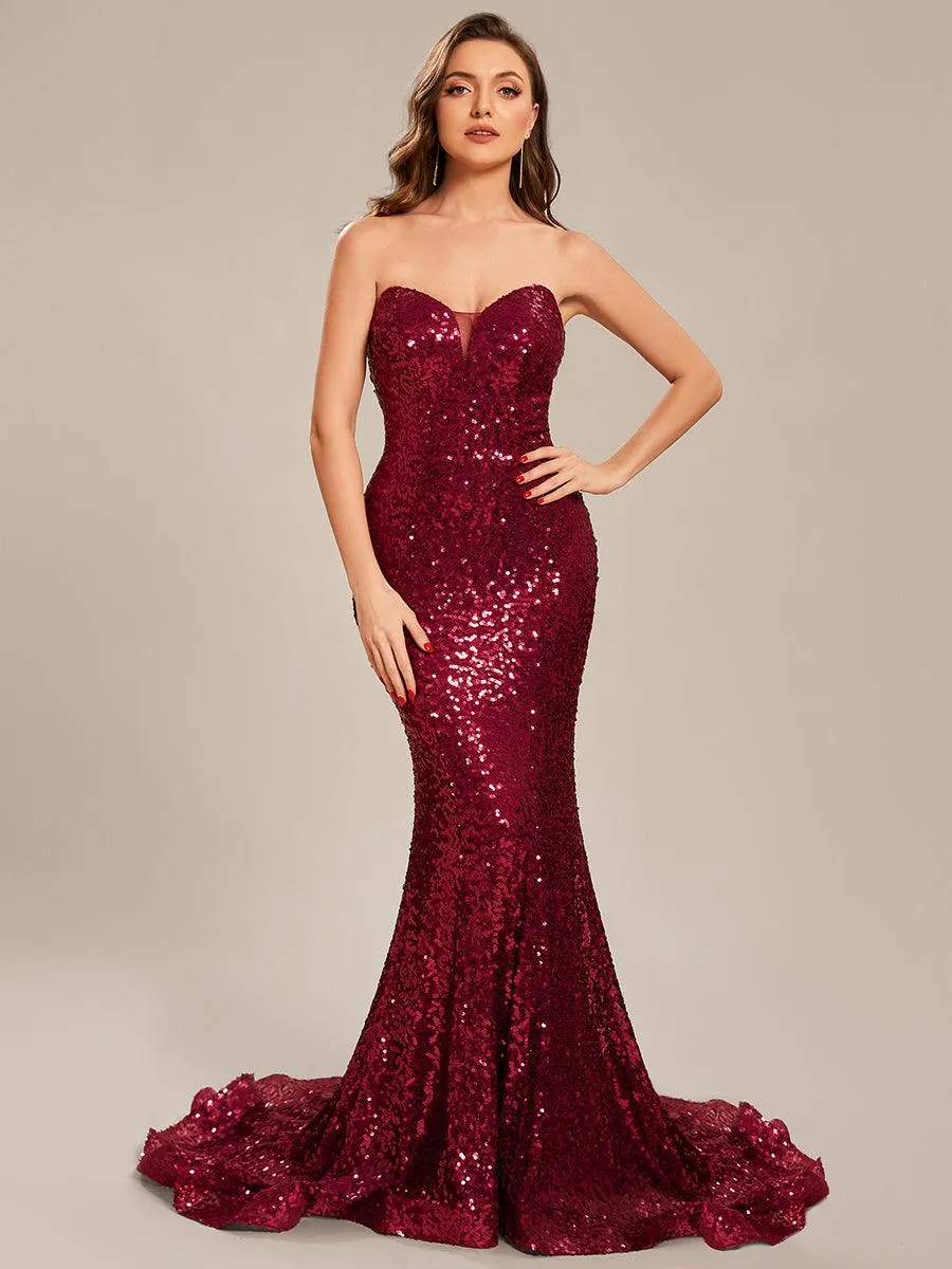 Taille personnalisée Robe de bal longue en sequins moulante sans bretelles