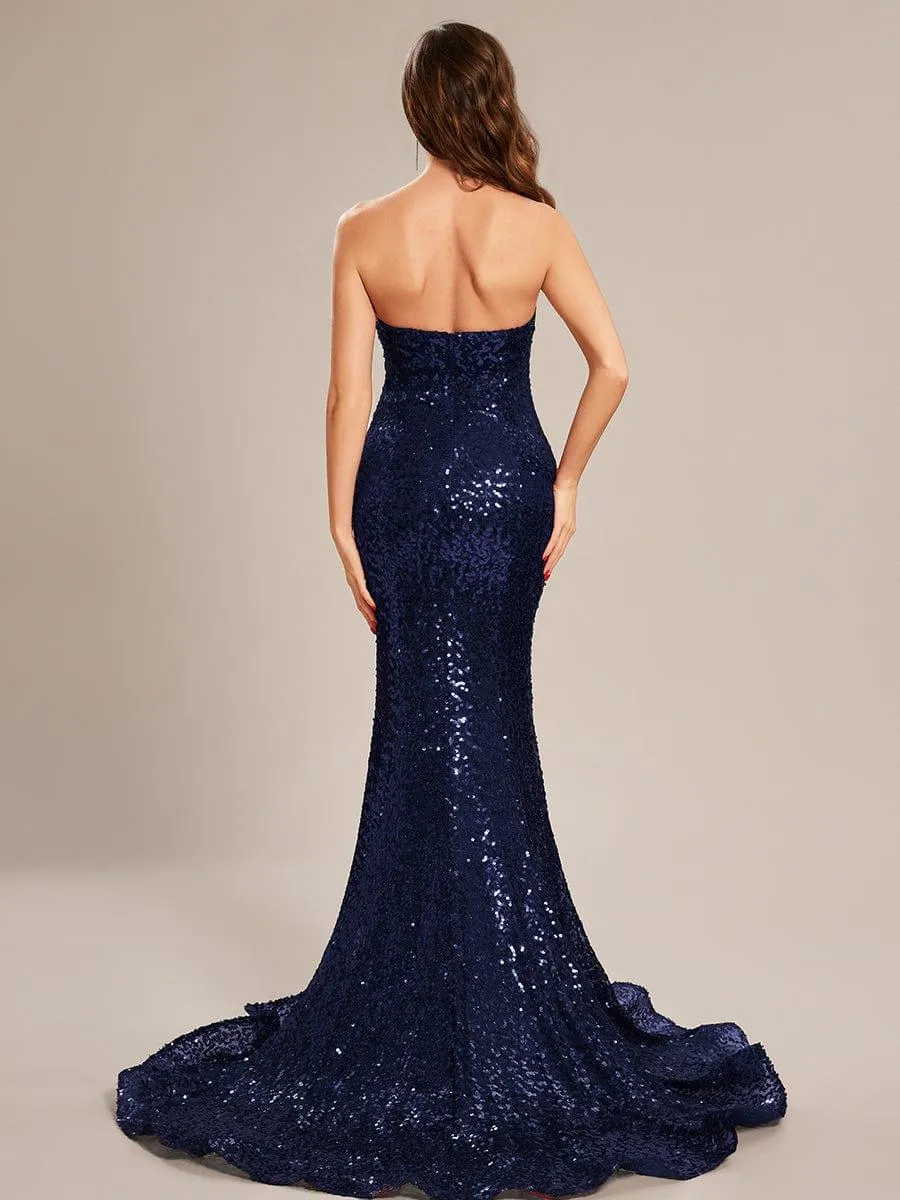 Taille personnalisée Robe de bal longue en sequins moulante sans bretelles