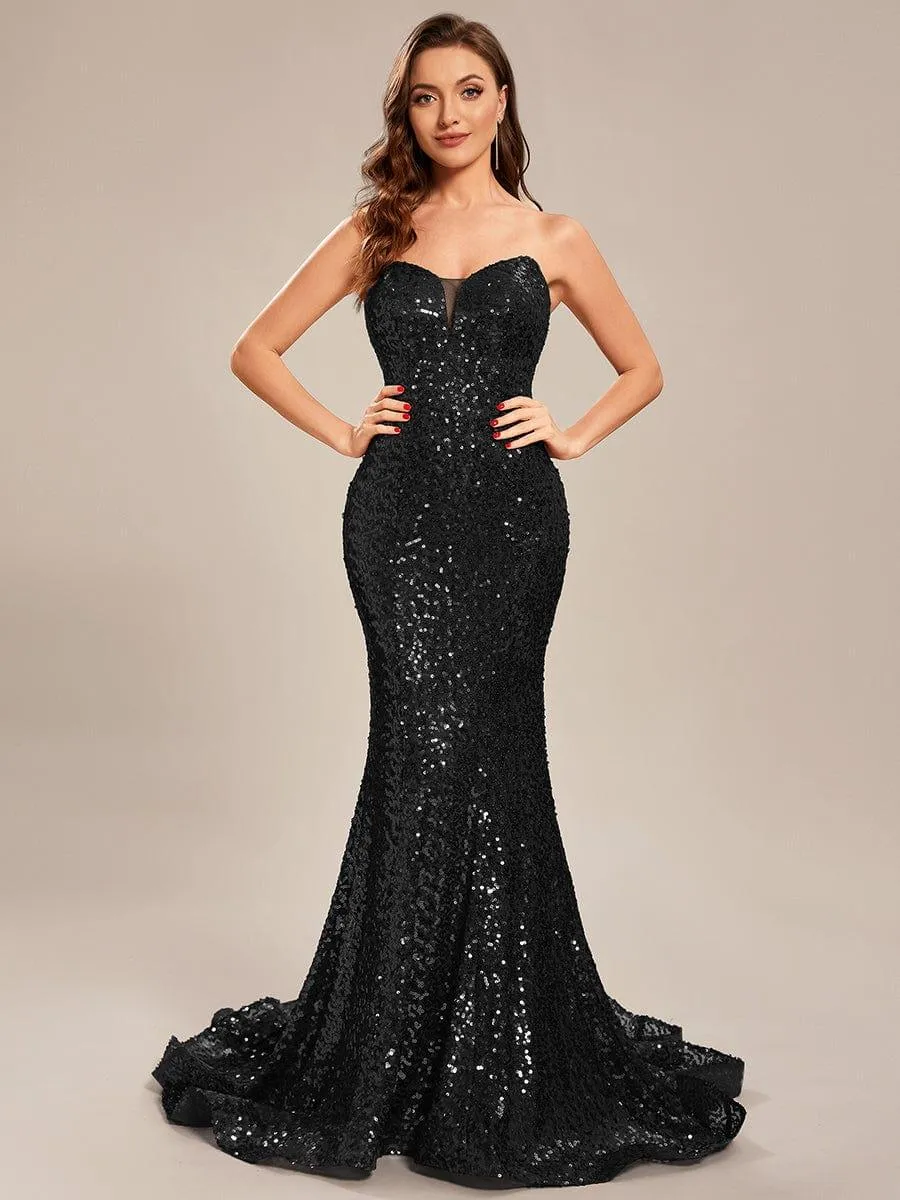 Taille personnalisée Robe de bal longue en sequins moulante sans bretelles
