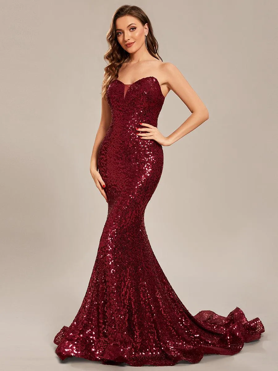 Taille personnalisée Robe de bal longue en sequins moulante sans bretelles