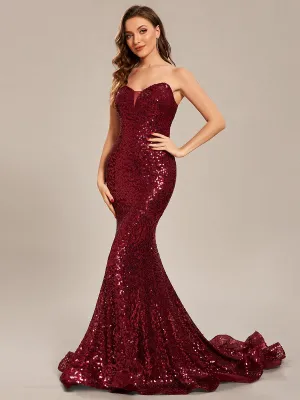 Taille personnalisée Robe de bal longue en sequins moulante sans bretelles