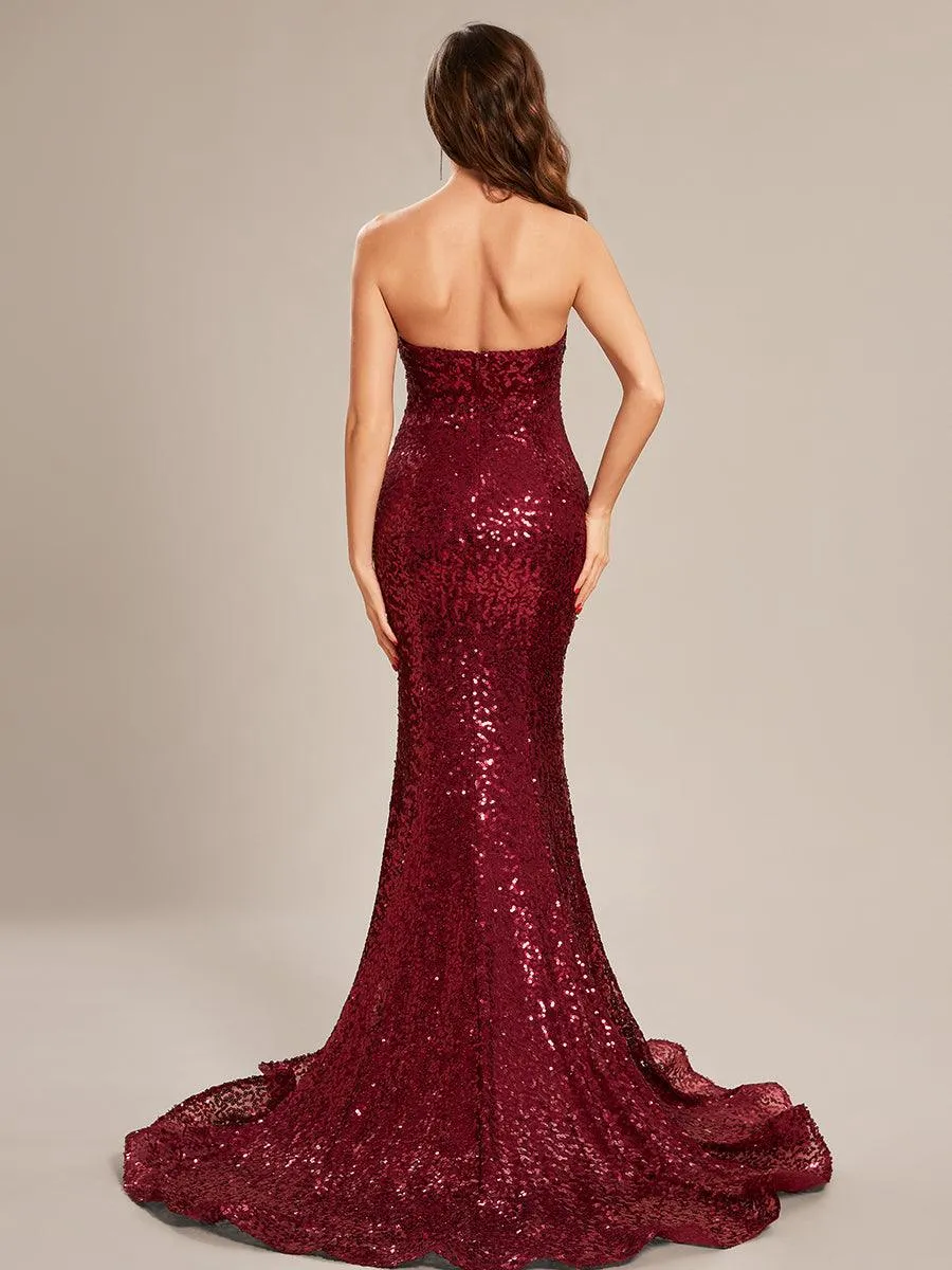 Taille personnalisée Robe de bal longue en sequins moulante sans bretelles