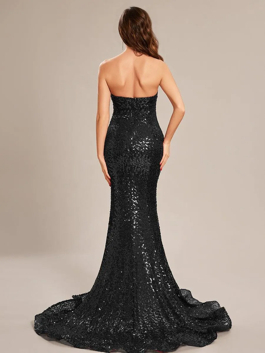 Taille personnalisée Robe de bal longue en sequins moulante sans bretelles