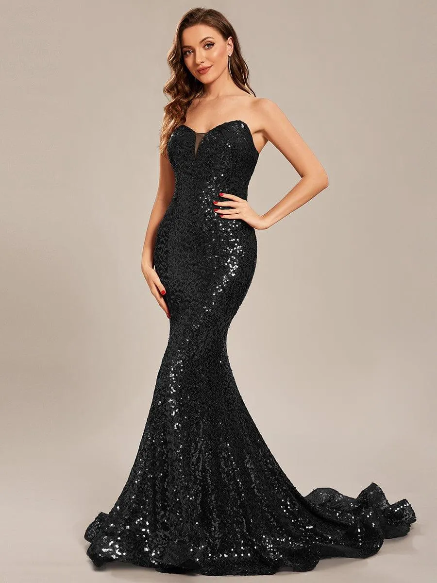 Taille personnalisée Robe de bal longue en sequins moulante sans bretelles