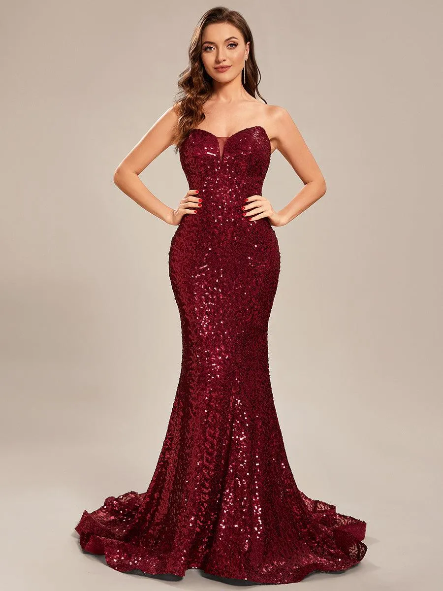 Taille personnalisée Robe de bal longue en sequins moulante sans bretelles