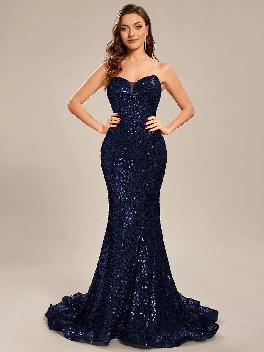 Taille personnalisée Robe de bal longue en sequins moulante sans bretelles
