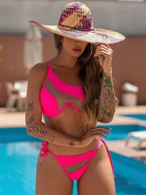 Verführerisches, durchsichtiges, glamouröses One-Shoulder-Micro-Bikini-Set